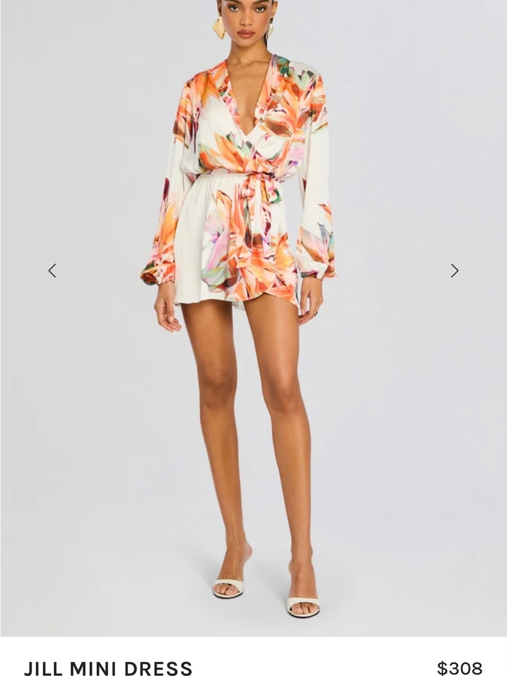 Rococo Sand Floral Wrap Mini Dress in Cream and Orange